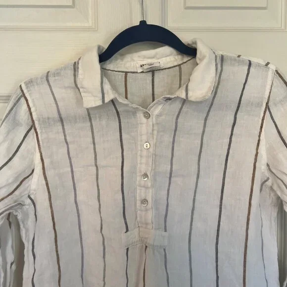 Artisan NY 100% Linen Vertical Stripe Long Sleeve Tunic Size Medium - Picture 2 of 7